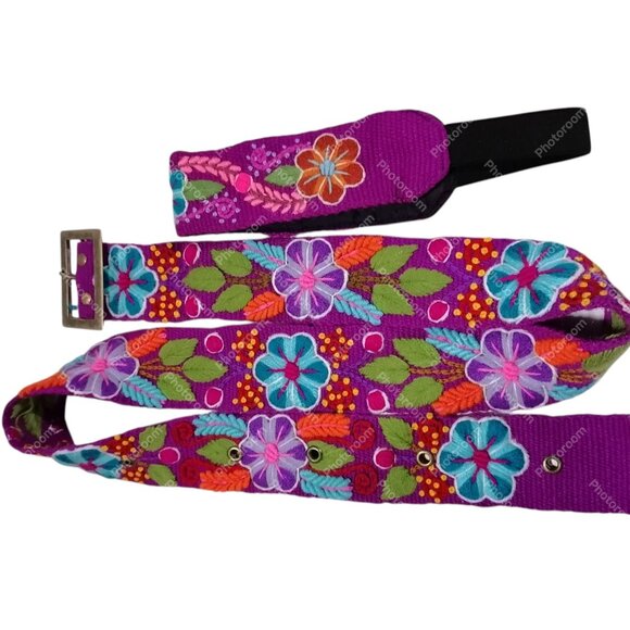 Peruvian Wool Woven Headband Belt Set Multicolor Floral Design - Picture 1 of 6